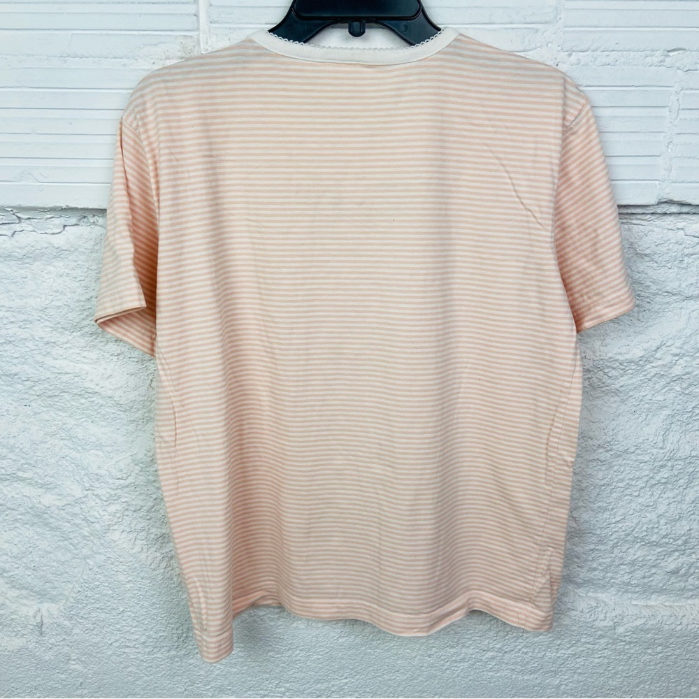 Unbranded cottage core Striped Peach T-Shirt with Floral Embroidery size XL - Picture 4 of 9